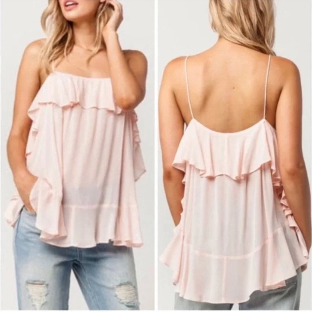 Brand New Free People Intimately Petal Pink Ruffle Spaghetti Strap Tank Top